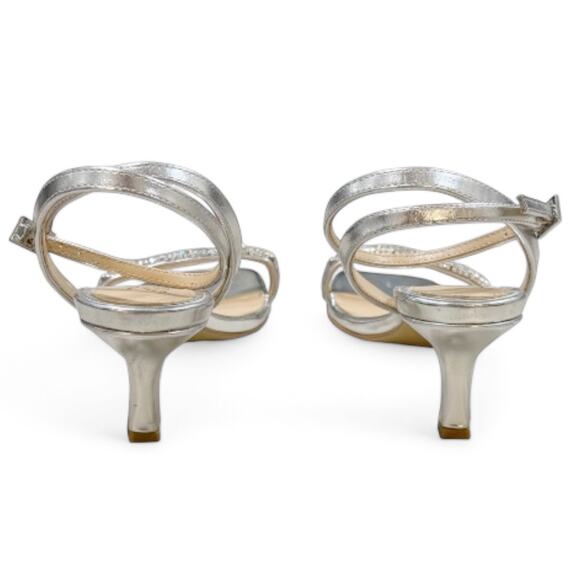 Jewel Badgley Mischka 8 Charisma Kitten Heel Ankle Strap Sandal Silver Crystal - Picture 8 of 11